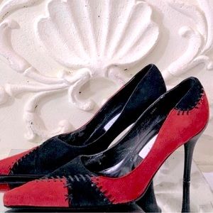 VINTAGE Jean Pinet Red and Black Pointed Toe Pump